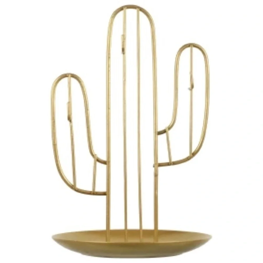 Golden Metal Cactus Jewelry & Trinket Holder NEW